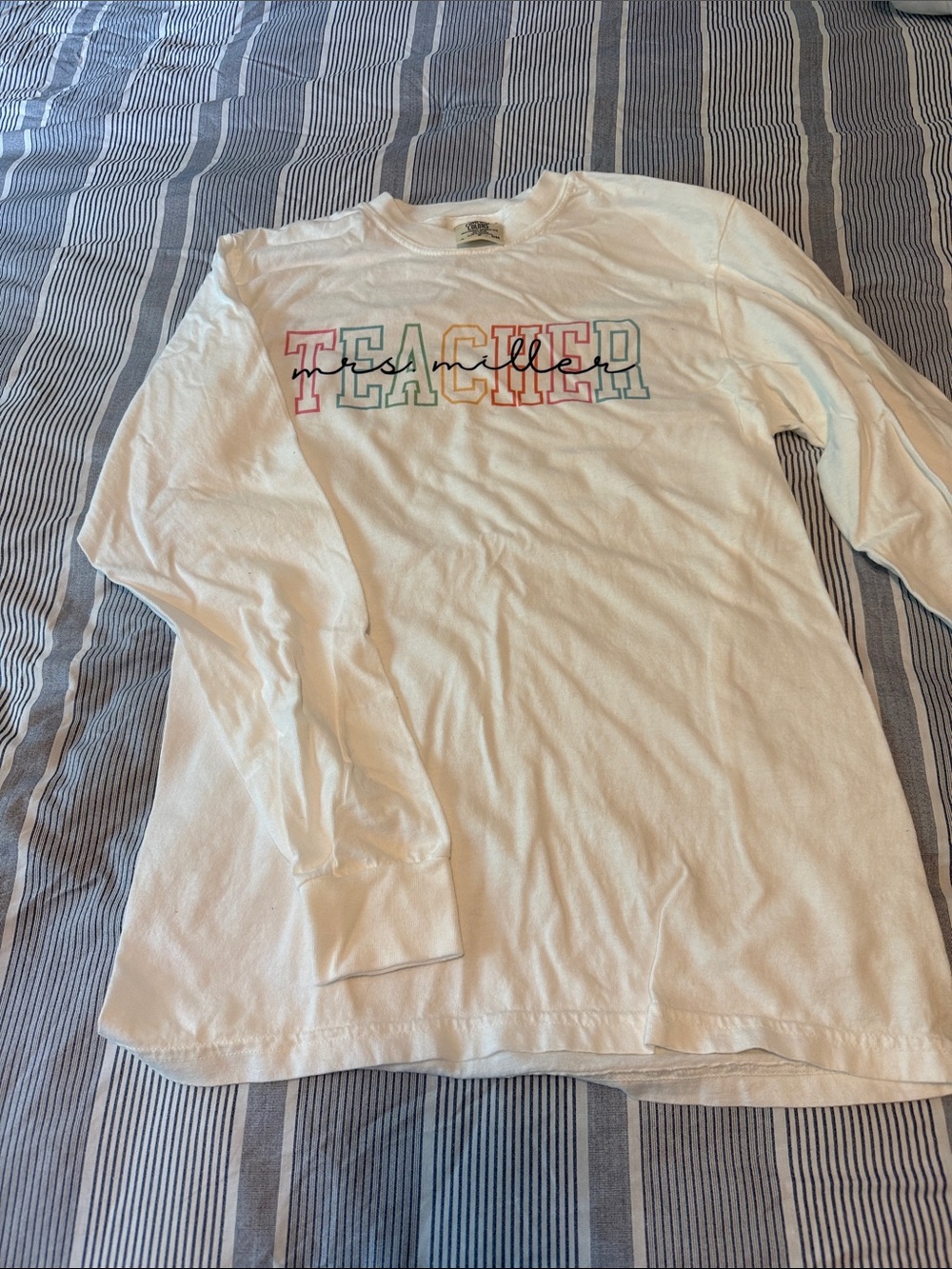 White 'Teacher' Long-Sleeve Graphic Tee (Mrs. Miller)